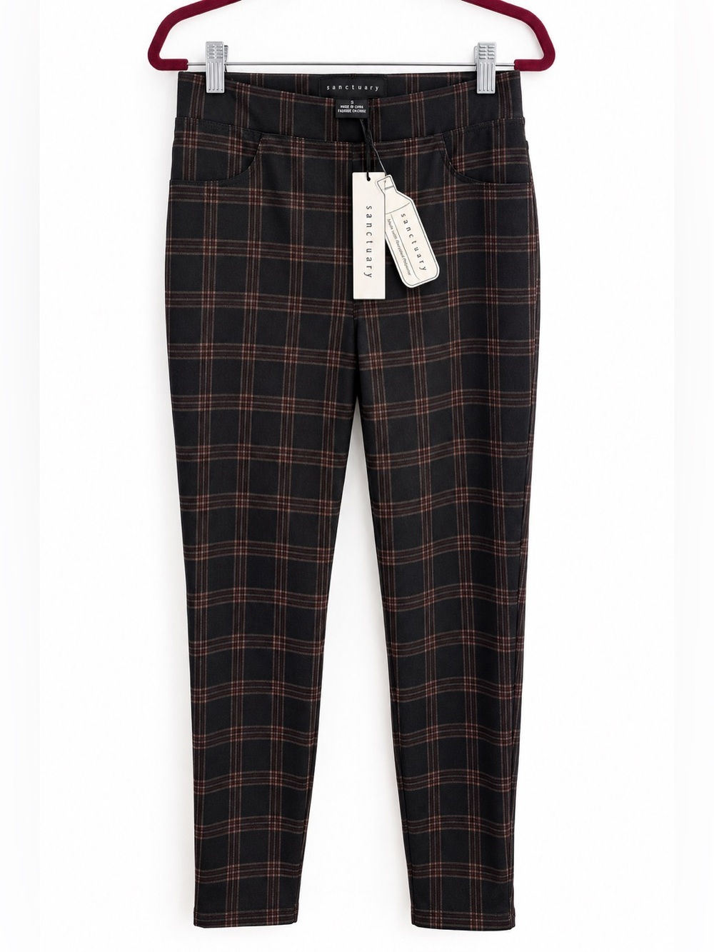 Sanctuary Runway Legging Black Coated Plaid Pull On Pants S NWT